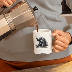 Tummy Hurts Funny Medieval Knight Coffee Mug Dark Fantasy Meme
