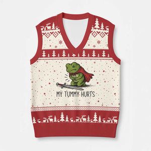 Tummy Hurts Funny Medieval Frog V-Neck Knit Sweater Vest Dark Fantasy Meme