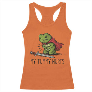 Tummy Hurts Funny Medieval Frog Racerback Tank Top Dark Fantasy Meme