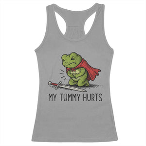 Tummy Hurts Funny Medieval Frog Racerback Tank Top Dark Fantasy Meme