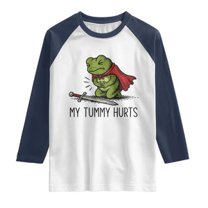 Tummy Hurts Funny Medieval Frog Raglan Shirt Dark Fantasy Meme