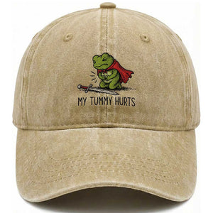 Tummy Hurts Funny Medieval Frog Washed Cotton Baseball Cap Dark Fantasy Meme