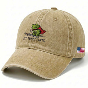 Tummy Hurts Funny Medieval Frog Washed Cotton Baseball Cap Dark Fantasy Meme