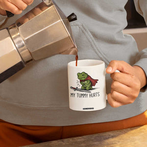 Tummy Hurts Funny Medieval Frog Coffee Mug Dark Fantasy Meme