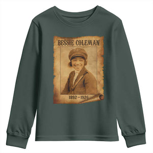 Bessie Coleman First African American Female Pilot Youth Sweatshirt Black History TS10 Dark Forest Green Print Your Wear