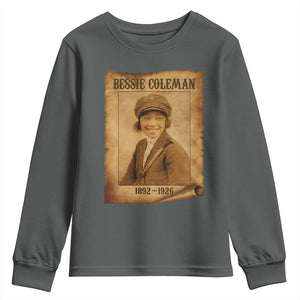 Bessie Coleman First African American Female Pilot Youth Sweatshirt Black History TS10 Dark Heather Print Your Wear