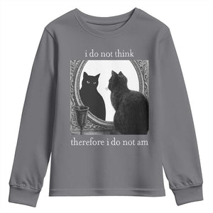 Funny Cat Youth Sweatshirt I Do Not Think Therefore I Do Not Am Goth Emo Grunge Witchy TS10 Charcoal Print Your Wear