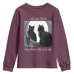 Funny Cat Youth Sweatshirt I Do Not Think Therefore I Do Not Am Goth Emo Grunge Witchy TS10 Maroon Print Your Wear
