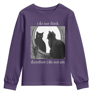 Funny Cat Youth Sweatshirt I Do Not Think Therefore I Do Not Am Goth Emo Grunge Witchy TS10 Purple Print Your Wear
