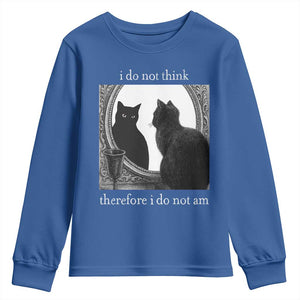 Funny Cat Youth Sweatshirt I Do Not Think Therefore I Do Not Am Goth Emo Grunge Witchy TS10 Royal Blue Print Your Wear