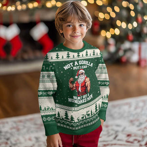 Funny Muscle Santa Ugly Christmas Sweater Not A Gorilla But I Can Beat Off 100 Men Bodybuilder Xmas TS10 Forest Green Beige Print Your Wear