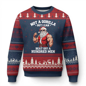 Funny Muscle Santa Ugly Christmas Sweater Not A Gorilla But I Can Beat Off 100 Men Bodybuilder Xmas TS10 Navy Red Print Your Wear