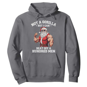 Funny Muscle Santa Hoodie Not A Gorilla But I Can Beat Off 100 Men Bodybuilder Christmas TS10 Charcoal Print Your Wear