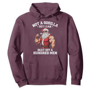 Funny Muscle Santa Hoodie Not A Gorilla But I Can Beat Off 100 Men Bodybuilder Christmas TS10 Maroon Print Your Wear
