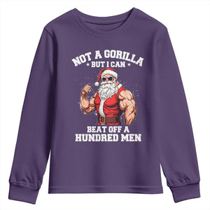 Funny Muscle Santa Youth Sweatshirt Not A Gorilla But I Can Beat Off 100 Men Bodybuilder Christmas TS10 Purple Print Your Wear