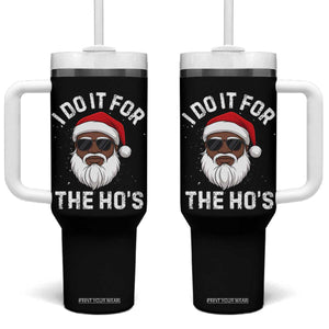 I Do It For The Hos Black Santa Christmas Tumbler With Handle Funny Inappropriate Rude Santa - Print Your Wear