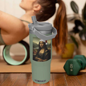 Funny Black Christmas Flip Straw Tumbler Vintage Mona Lisa Afro Santa Da Vinci Xmas - Print Your Wear