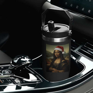 Funny Black Christmas Flip Straw Tumbler Vintage Mona Lisa Afro Santa Da Vinci Xmas - Print Your Wear