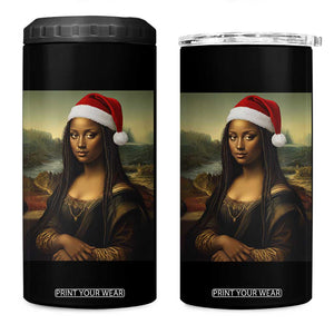 Funny Black Christmas 4 in 1 Can Cooler Tumbler Vintage Mona Lisa Afro Santa Da Vinci Xmas - Print Your Wear