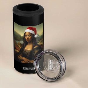 Funny Black Christmas 4 in 1 Can Cooler Tumbler Vintage Mona Lisa Afro Santa Da Vinci Xmas - Print Your Wear