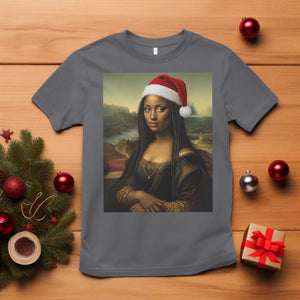 Funny Black Christmas T Shirt Vintage Mona Lisa Afro Santa Da Vinci Xmas - Print Your Wear