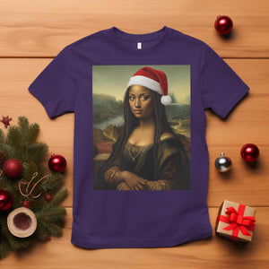 Funny Black Christmas T Shirt Vintage Mona Lisa Afro Santa Da Vinci Xmas - Print Your Wear