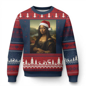 Funny Black Xmas Ugly Christmas Sweater Vintage Mona Lisa Afro Santa Da Vinci Xmas TS10 Navy Red Print Your Wear
