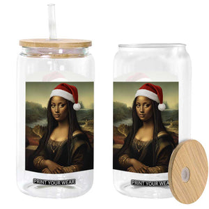 Funny Black Christmas Glass Can Vintage Mona Lisa Afro Santa Da Vinci Xmas - Print Your Wear