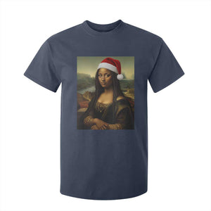 Funny Black Christmas T Shirt For Kid Vintage Mona Lisa Afro Santa Da Vinci Xmas TS10 Navy Print Your Wear