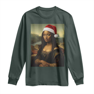 Funny Black Christmas Long Sleeve Shirt Vintage Mona Lisa Afro Santa Da Vinci Xmas TS10 Dark Forest Green Print Your Wear
