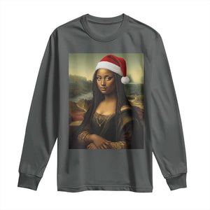 Funny Black Christmas Long Sleeve Shirt Vintage Mona Lisa Afro Santa Da Vinci Xmas - Print Your Wear