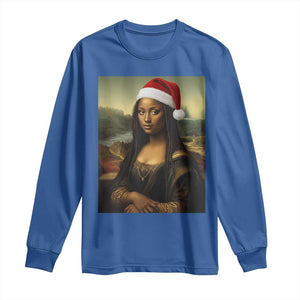 Funny Black Christmas Long Sleeve Shirt Vintage Mona Lisa Afro Santa Da Vinci Xmas - Print Your Wear