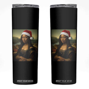 Funny Black Christmas Skinny Tumbler Vintage Mona Lisa Afro Santa Da Vinci Xmas - Print Your Wear