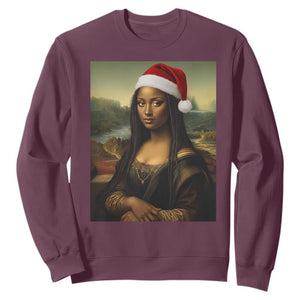 Funny Black Christmas Sweatshirt Vintage Mona Lisa Afro Santa Da Vinci Xmas - Print Your Wear