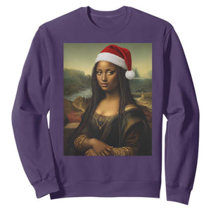 Funny Black Christmas Sweatshirt Vintage Mona Lisa Afro Santa Da Vinci Xmas - Print Your Wear