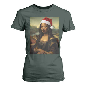 Funny Black Christmas T Shirt For Women Vintage Mona Lisa Afro Santa Da Vinci Xmas TS10 Dark Forest Green Print Your Wear