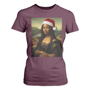 Funny Black Christmas T Shirt For Women Vintage Mona Lisa Afro Santa Da Vinci Xmas - Print Your Wear