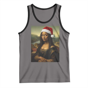 Funny Black Christmas Tank Top Vintage Mona Lisa Afro Santa Da Vinci Xmas TS10 Deep Heather Black Print Your Wear