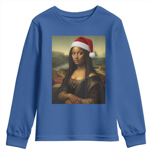 Funny Black Christmas Youth Sweatshirt Vintage Mona Lisa Afro Santa Da Vinci Xmas - Print Your Wear