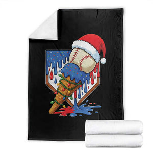 Christmas Baseball Ice Cream Drip Throw Blanket Santa Sports Player Xmas Light Boys Baseball Bat TS10 Black Print Your Wear