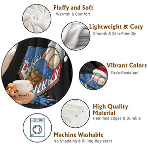 Christmas Baseball Ice Cream Drip Throw Blanket Santa Sports Player Xmas Light Boys Baseball Bat TS10 Print Your Wear