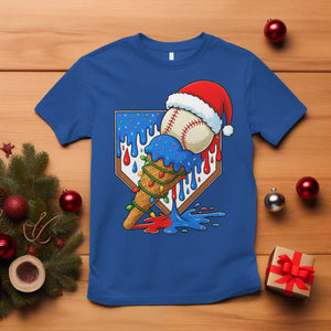 Christmas Baseball Ice Cream Drip T Shirt Santa Sports Player Xmas Light Boys Baseball Bat TS10 Royal Blue Print Your Wear