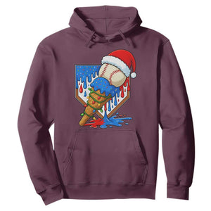Christmas Baseball Ice Cream Drip Hoodie Santa Sports Player Xmas Light Boys Baseball Bat TS10 Maroon Print Your Wear