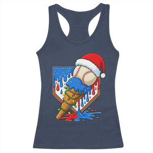 Christmas Baseball Ice Cream Drip Racerback Tank Top Santa Sports Player Xmas Light Boys Baseball Bat TS10 Navy Print Your Wear