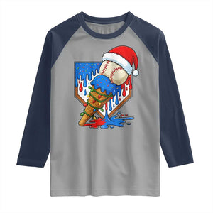 Christmas Baseball Ice Cream Drip Raglan Shirt Santa Sports Player Xmas Light Boys Baseball Bat TS10 Sport Gray Navy Print Your Wear