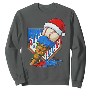 Christmas Baseball Ice Cream Drip Sweatshirt Santa Sports Player Xmas Light Boys Baseball Bat TS10 Dark Heather Print Your Wear
