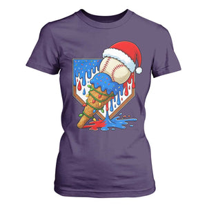 Christmas Baseball Ice Cream Drip T Shirt For Women Santa Sports Player Xmas Light Boys Baseball Bat TS10 Purple Print Your Wear