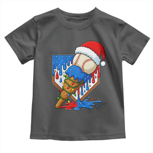 Christmas Baseball Ice Cream Drip Toddler T Shirt Santa Sports Player Xmas Light Boys Baseball Bat TS10 Dark Heather Print Your Wear