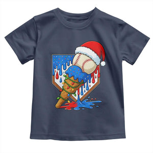 Christmas Baseball Ice Cream Drip Toddler T Shirt Santa Sports Player Xmas Light Boys Baseball Bat TS10 Navy Print Your Wear