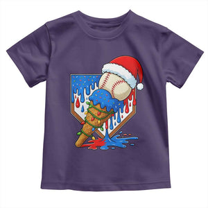 Christmas Baseball Ice Cream Drip Toddler T Shirt Santa Sports Player Xmas Light Boys Baseball Bat TS10 Purple Print Your Wear